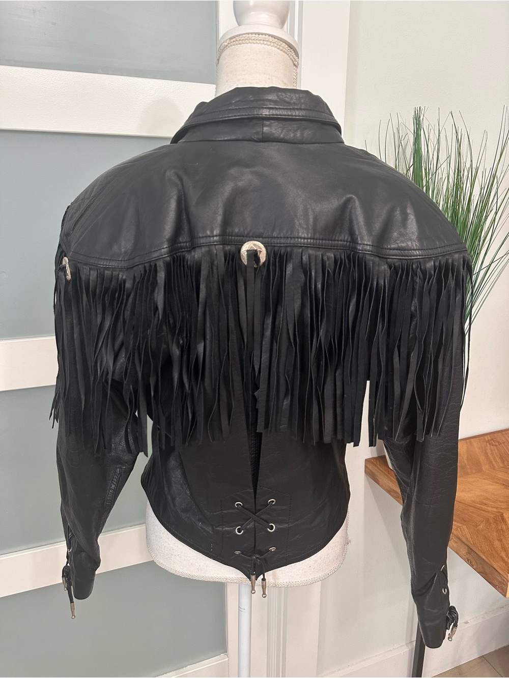 Vintage Winlit Black Leather Fringe Moto Jacket SZ Medium Western Biker GUC - Picture 11 of 11